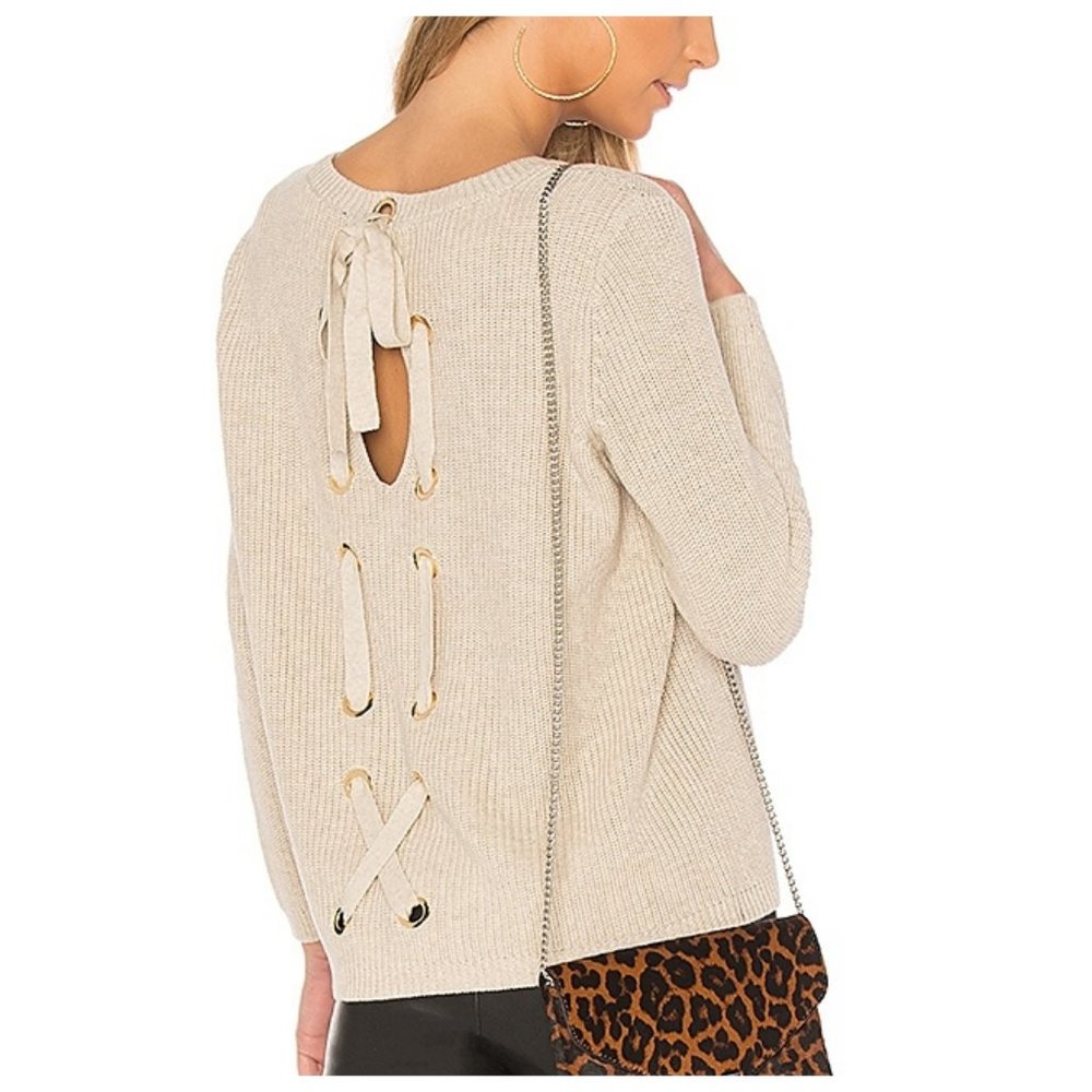 525 America Oatmeal Lace Back Sweater